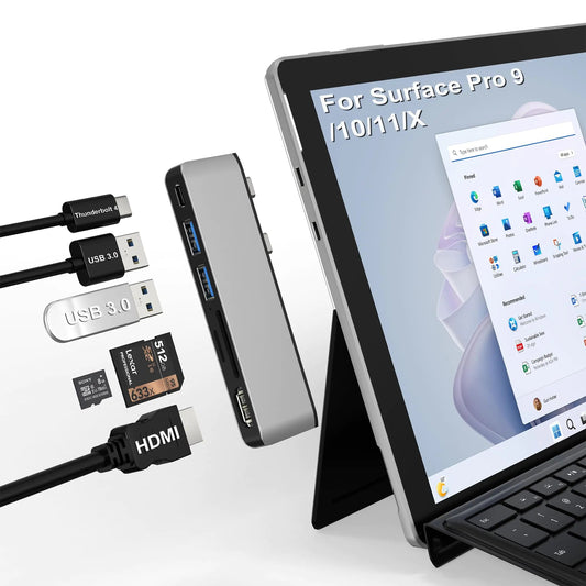 Surface Pro 11 USB Hub Surface Pro 9 USB Hub Docking Station with 4K HDMI USB - C Thunderbolt 4(8K Video+Data+100W PD) USB 3.0 * 2 SD TF Card Slot USB C Hub for Surface Pro 11/Pro 10/Pro 9/Pro X - AZ Depot Express