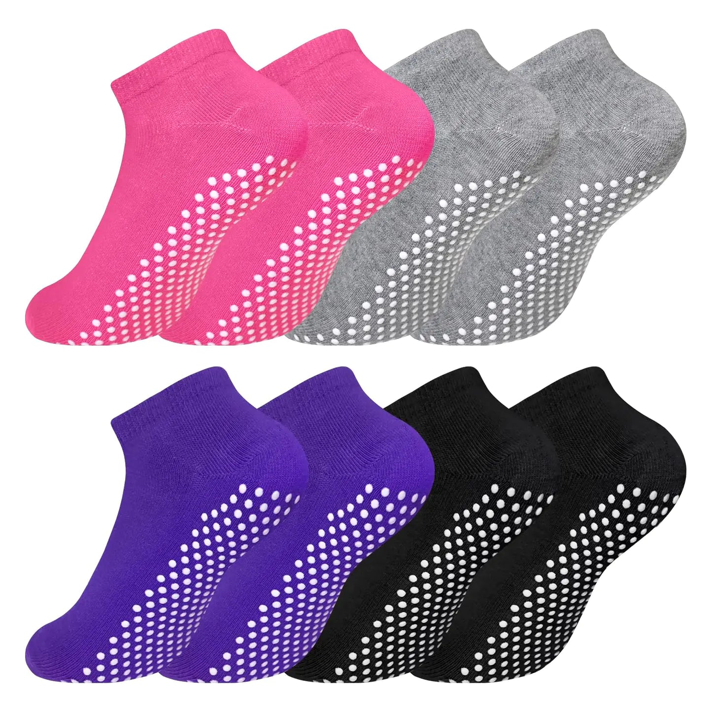 SkiBeaut Pilates Socks Non Slip Grips Yoga Socks Ballet Dance Hospital Grippers Socks 4 pairs Sticky Socks for Women