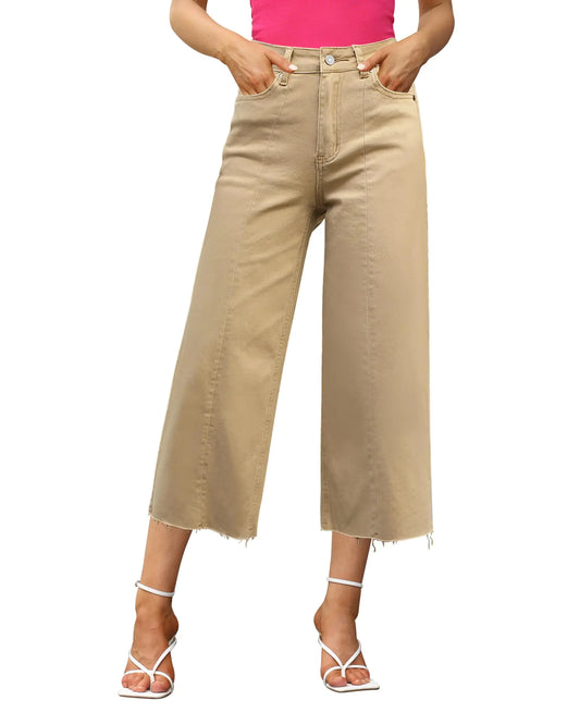 GRAPENT Jeans for Women Trendy Denim Jeans for Women Women Wide Leg Jeans Boyfriend Capri Jeans for Women Wide Leg Jeans for Women Plus Size Capris Color Khaki Size X-Large Size 16 Size 18