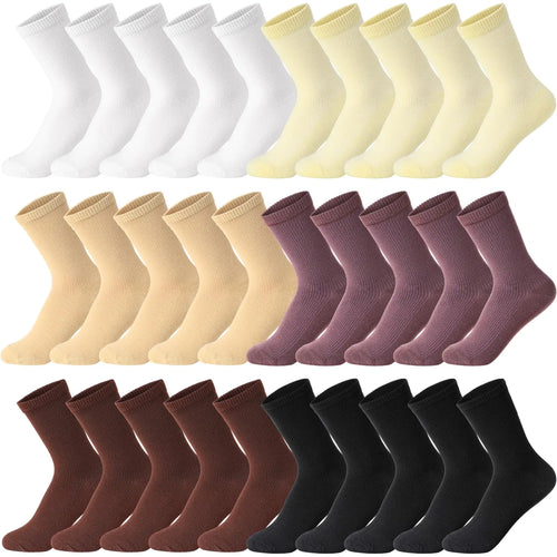 Jadive 30 Pairs Womens Socks Solid Color Crew Socks Lightweight Cute Socks Womens Cotton Socks Gym Athletic Socks(Classic Color)