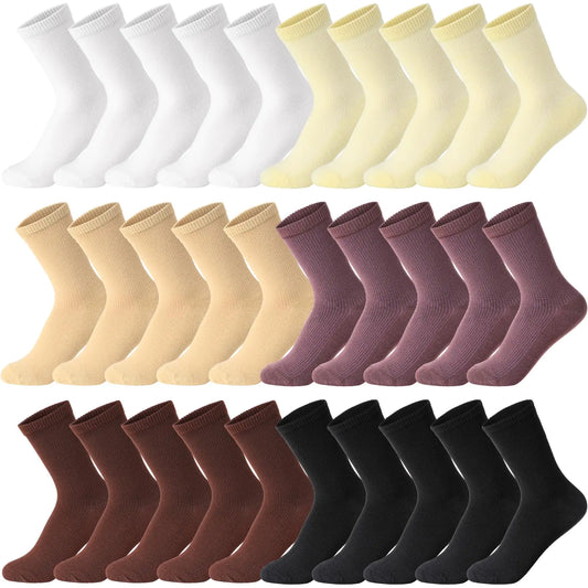 Jadive 30 Pairs Womens Socks Solid Color Crew Socks Lightweight Cute Socks Womens Cotton Socks Gym Athletic Socks(Classic Color)