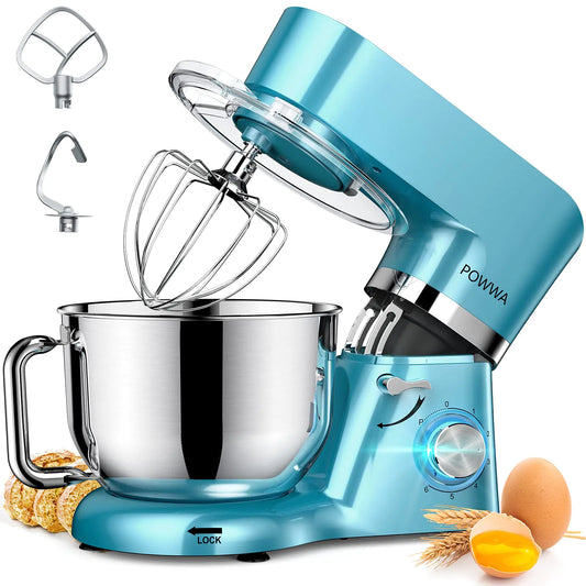 Stand Mixer POWWA 7.5 QT Electric Mixer 6+P Speed 660W Household Tilt-Head Kitchen Food Mixers with Whisk Dough Hook Mixing Beater & Splash Guard for Baking Cake Cookie Kneading (Blue)