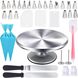 Uten 12 Inch Cake Turntable Cake Decorating Supplies Kit 33 pcs Rotating Aluminium Cake Stand Set Baking Tools with 20 Icing Tips Bags 3 Icing Smoother Straight & Offset Spatula Silicone Spatula - AZ Depot Express