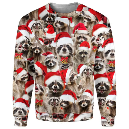 Funny Christmas Raccoon Sweatshirts for Men Women Xmas Racoon for Men Woman Polyester Sweatshirt