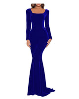 Velvet Prom Dress for Women Formal Evening Gowns with Sleeves Fall Wedding Guest Dresses Royal Blue Size 10 - AZ Depot Express