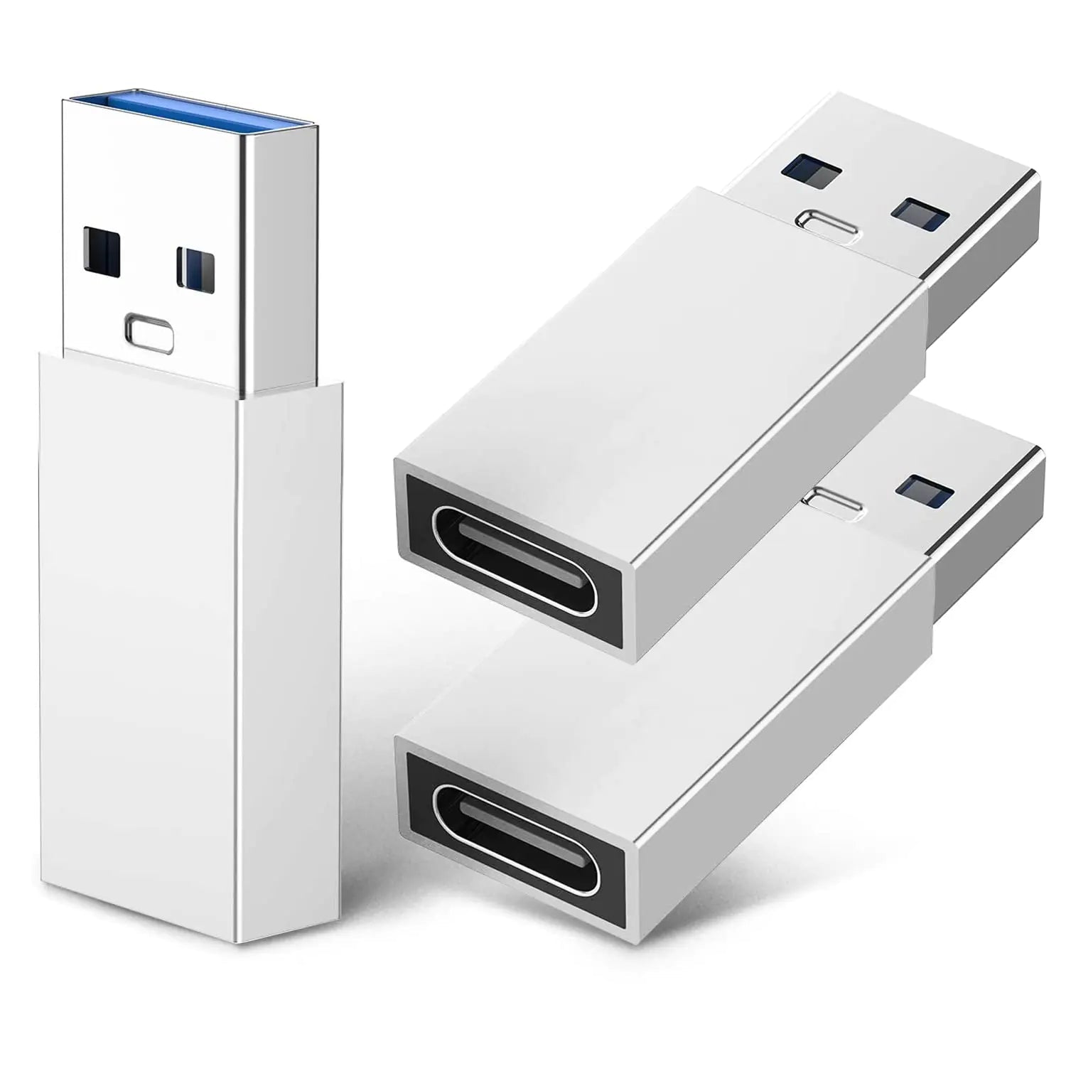 Wansurs USB C Female to USB Male Adapter (3 - Pack) USB3.0 A to USB C Adapter One - Sided SuperSpeed Data Sync & Fast Charging - Compatible with Laptop PC Charger Power Bank Quest Link (Silver) - AZ Depot Express