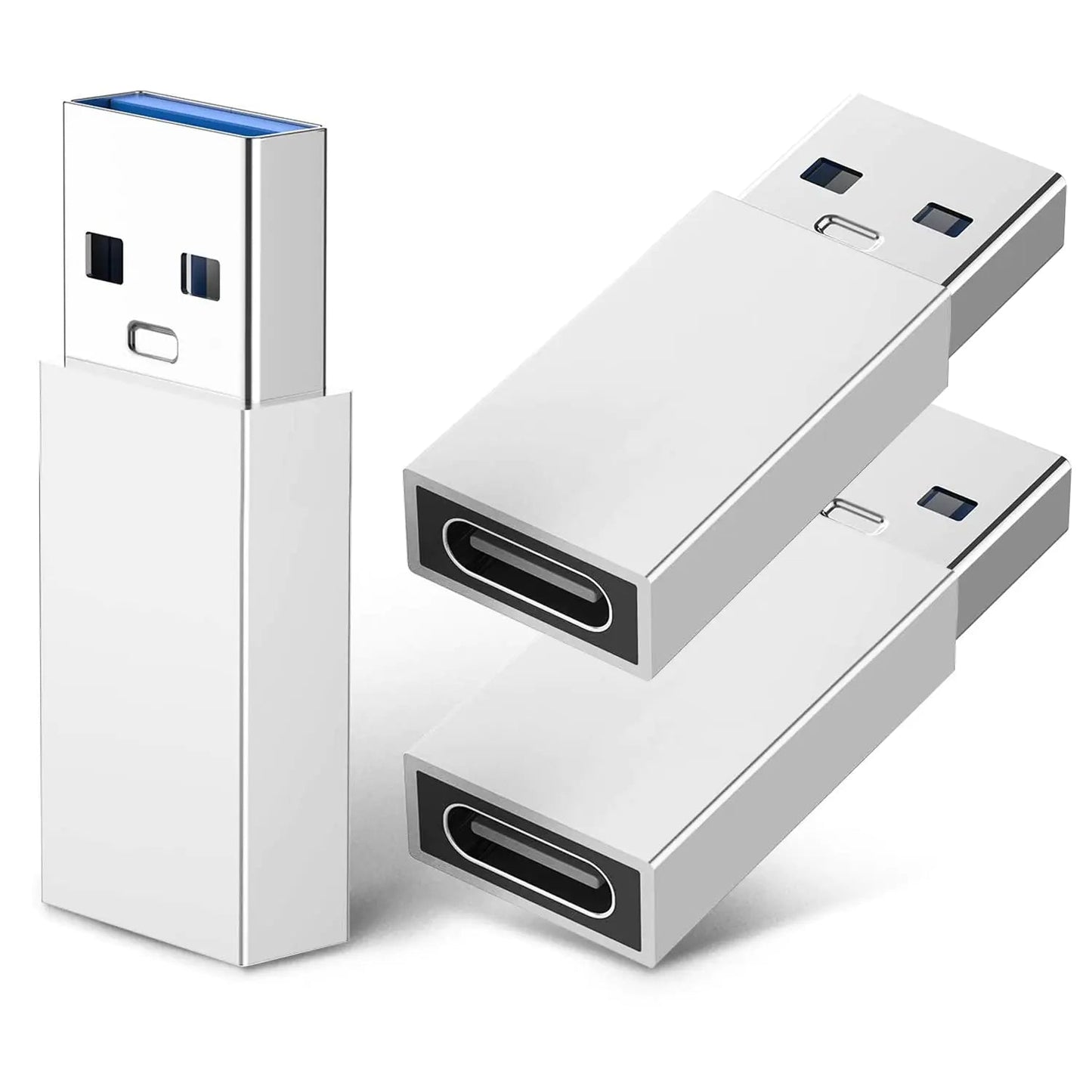 Wansurs USB C Female to USB Male Adapter (3 - Pack) USB3.0 A to USB C Adapter One - Sided SuperSpeed Data Sync & Fast Charging - Compatible with Laptop PC Charger Power Bank Quest Link (Silver) - AZ Depot Express