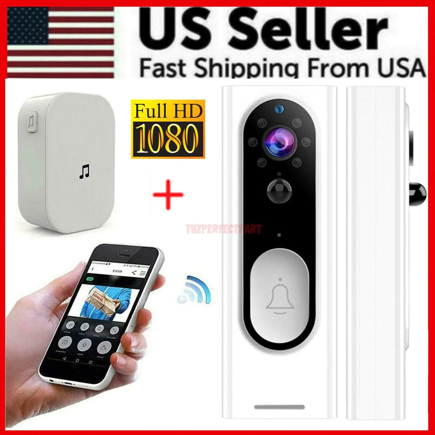 WiFi Video Doorbell - 1080P HD Security Camera with Wireless Chime and Two - Way Audio - AZ Depot Express
