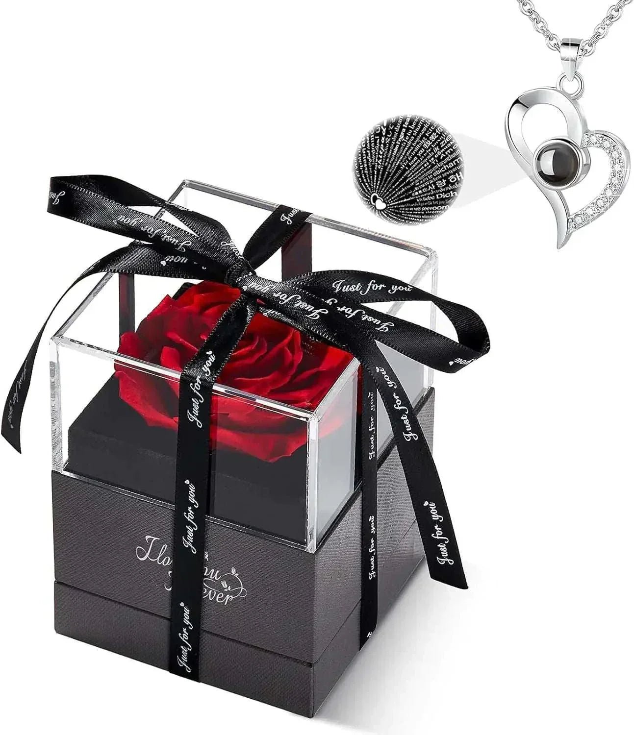 WILDLOVE Preserved Real Rose with I Love You Necklace - AZ Depot Express