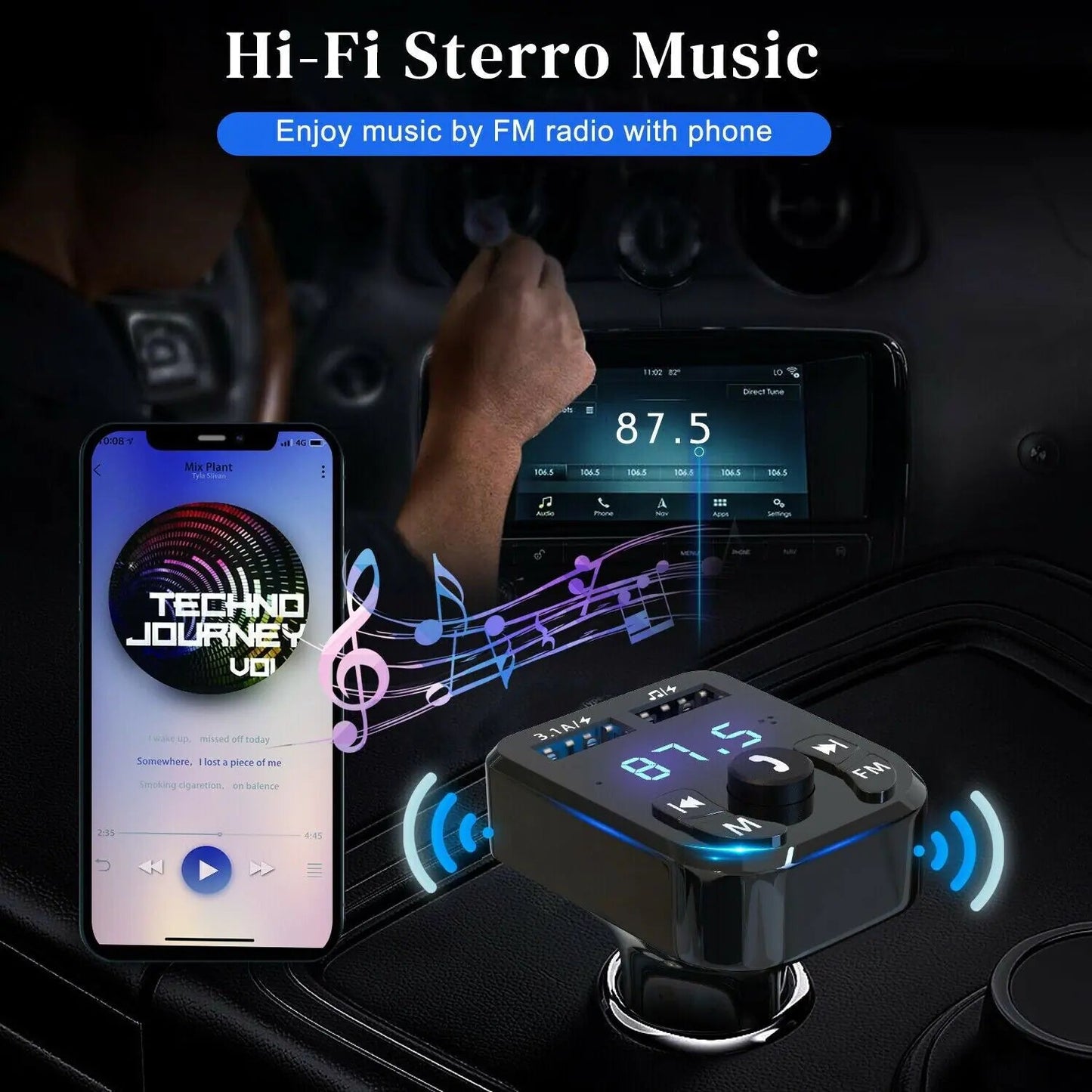 Wireless Car Bluetooth FM Transmitter MP3 Audio USB Charger Adapter Handsfree - AZ Depot Express