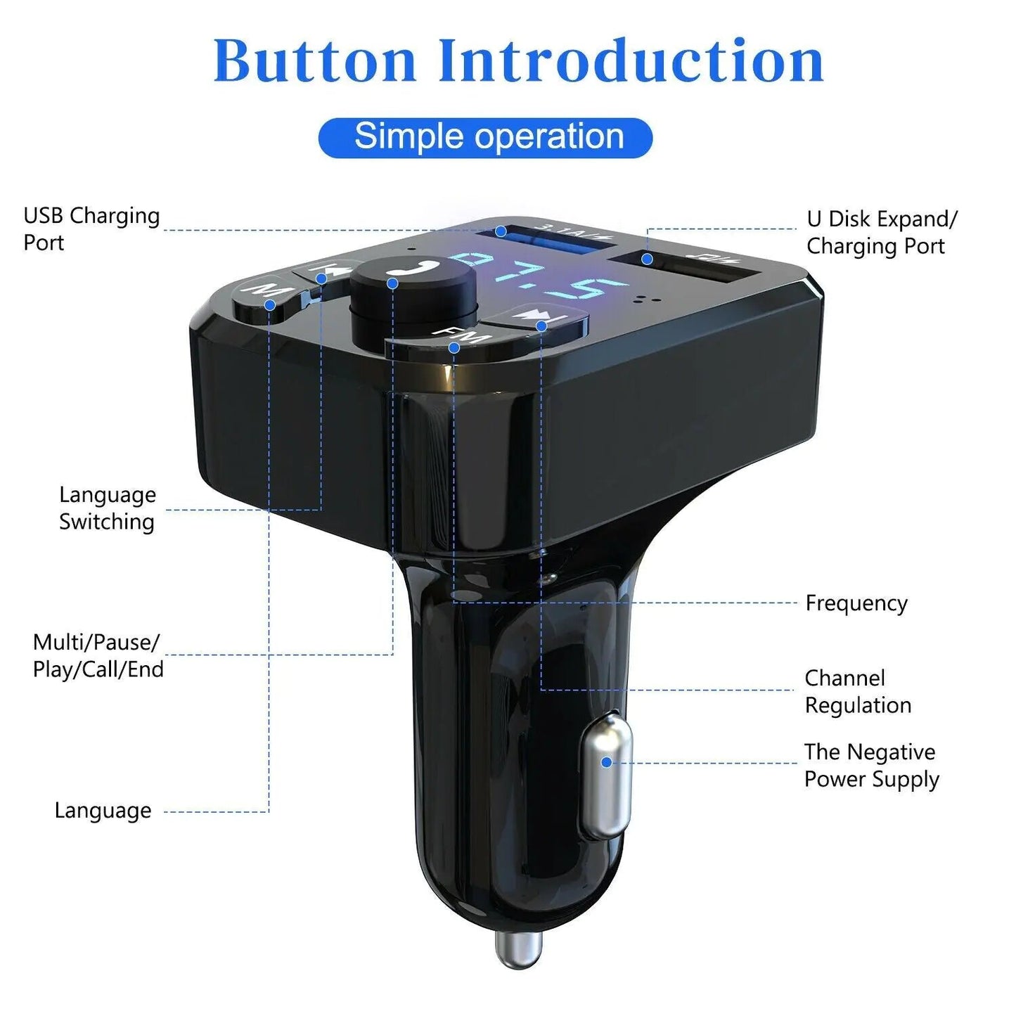 Wireless Car Bluetooth FM Transmitter MP3 Audio USB Charger Adapter Handsfree - AZ Depot Express