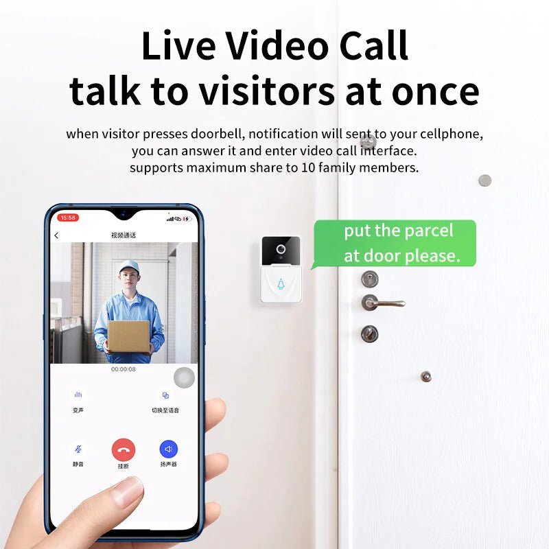 Wireless Security WiFi Smart Doorbell Intercom Video Camera Bell Chime Door Ring - AZ Depot Express