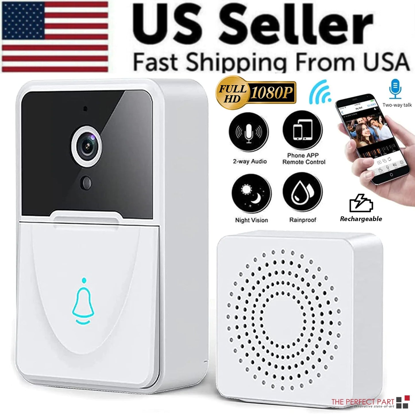 Wireless Security WiFi Smart Doorbell Intercom Video Camera Bell Chime Door Ring - AZ Depot Express
