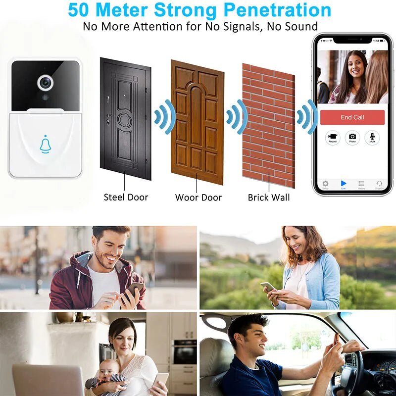Wireless Security WiFi Smart Doorbell Intercom Video Camera Bell Chime Door Ring - AZ Depot Express