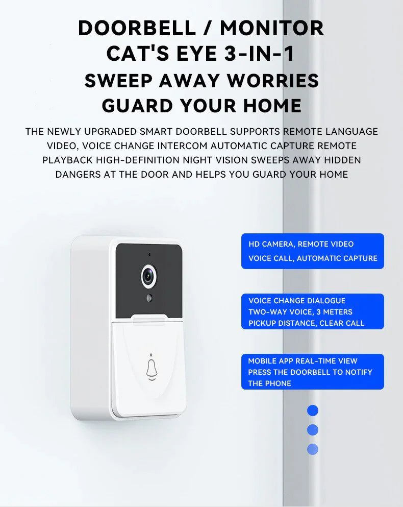 Wireless Security WiFi Smart Doorbell Intercom Video Camera Bell Chime Door Ring - AZ Depot Express