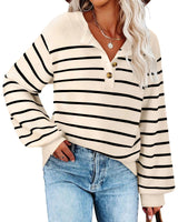 Youtalia Casual Sweaters for Women: Women Striped Sweater - Crew Neck Sweater Women - Womens Pullover Sweater XXL Apricot - AZ Depot Express