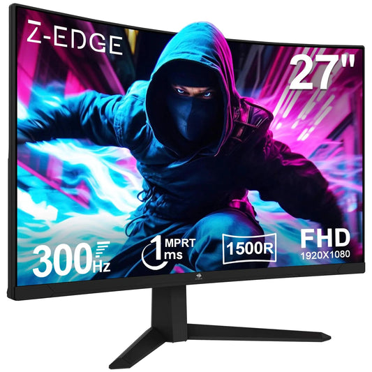 Z - Edge 27 inch Curved Gaming Monitor 300Hz Monitor 1ms 16:9 FHD 1080P Frameless Curved Monitor UG27S Freesync Eye Care 2×Display Port 2×HDMI - AZ Depot Express
