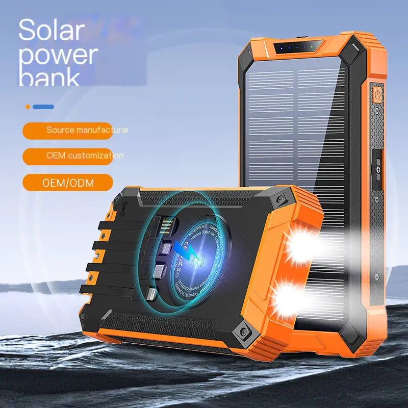 Outdoor High-Capacity Wireless Power Bank with LED Solar